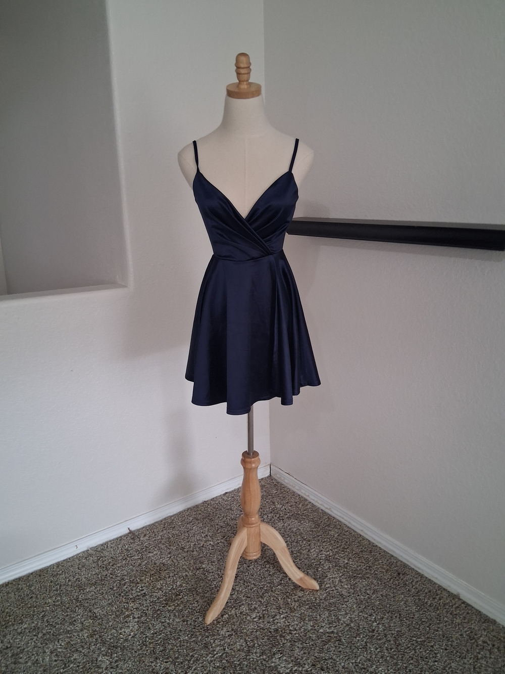 Windsor Midnight Blue Satin V-Neck Mini Dress
